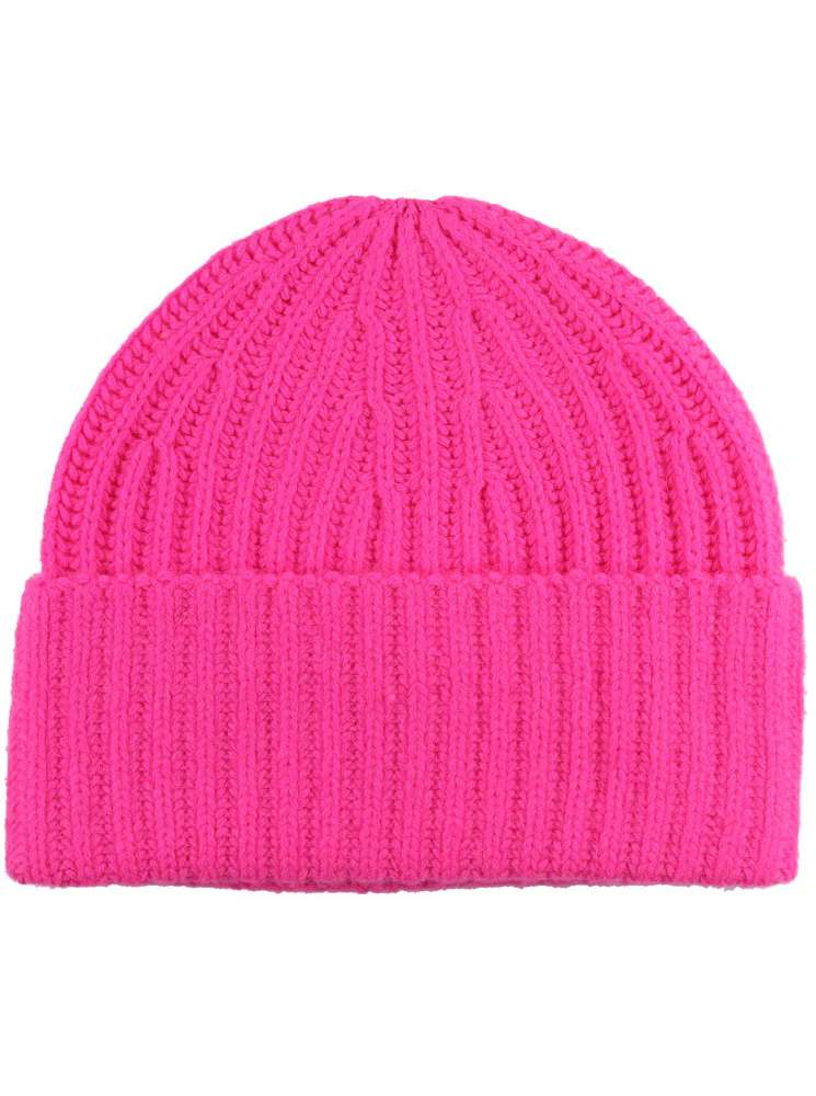 💕 Zwillingsherz Mütze Ribbon Beanie "Luxus" 100 % Kaschmir Gerippt Neonpink