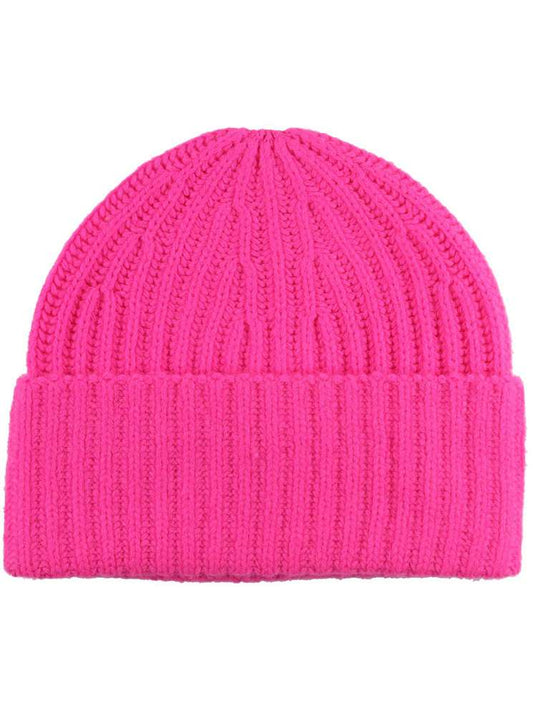 💕 Zwillingsherz Mütze Ribbon Beanie "Luxus" 100 % Kaschmir Gerippt Neonpink
