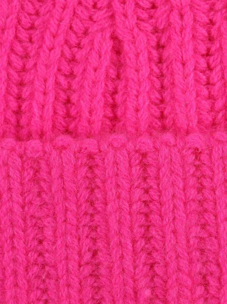💕 Zwillingsherz Mütze Ribbon Beanie "Luxus" 100 % Kaschmir Gerippt Neonpink