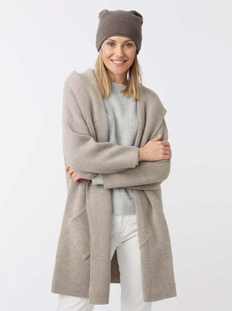 💕 Zwillingsherz Strickjacke "Annabell" Dunkelbeige Strickmantel offen