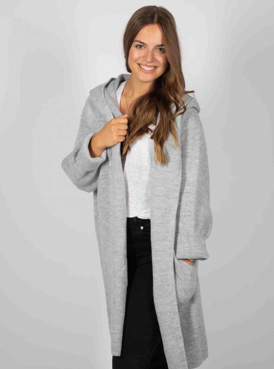 💕 Zwillingsherz Strickjacke "Annabell" Hellgrau Strickmantel offen