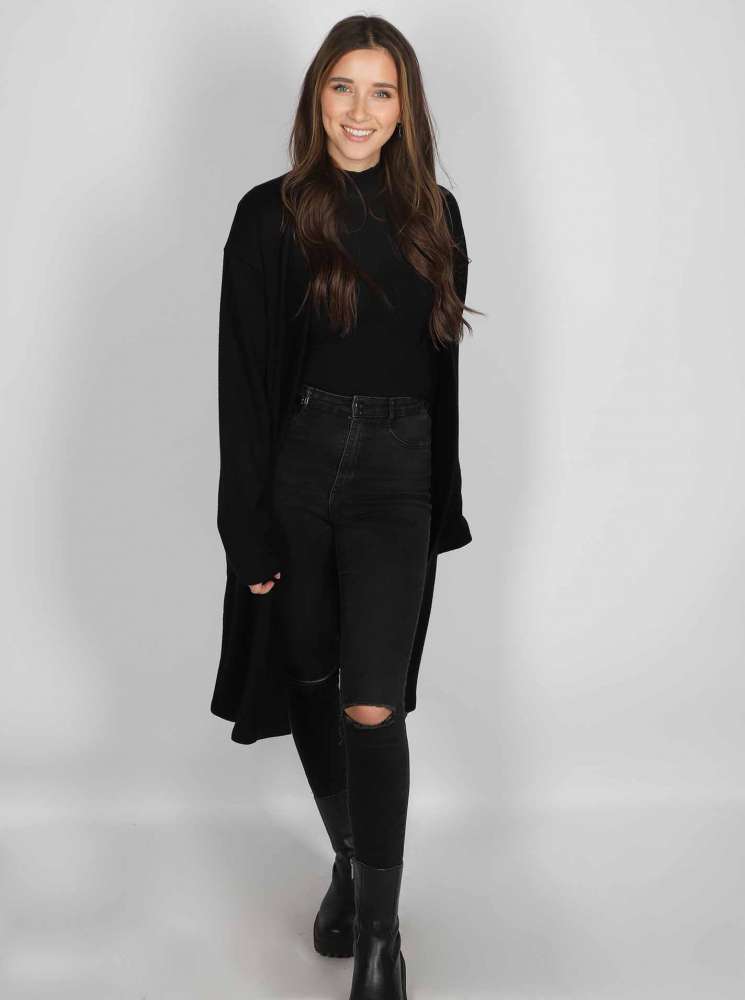 💕 Zwillingsherz Strickjacke "Janina Basic" Strickmantel offen Schwarz